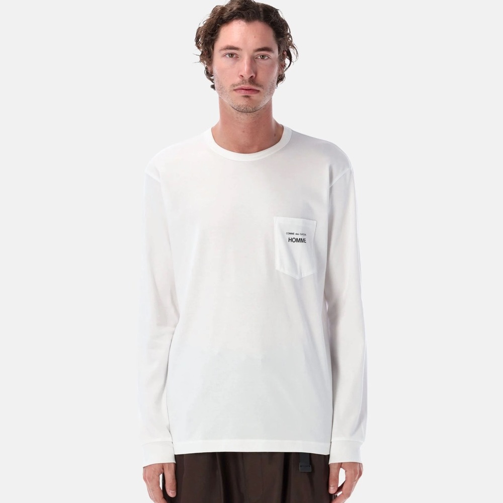 Comme Des Garçons Homme Logo Print White Cotton Long Sleeve T Shirt
